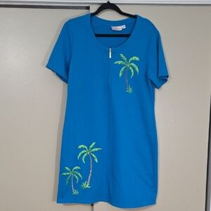 Quacker Factory Beach Cover Up Dress with Palm Tree Embroidery Size Small